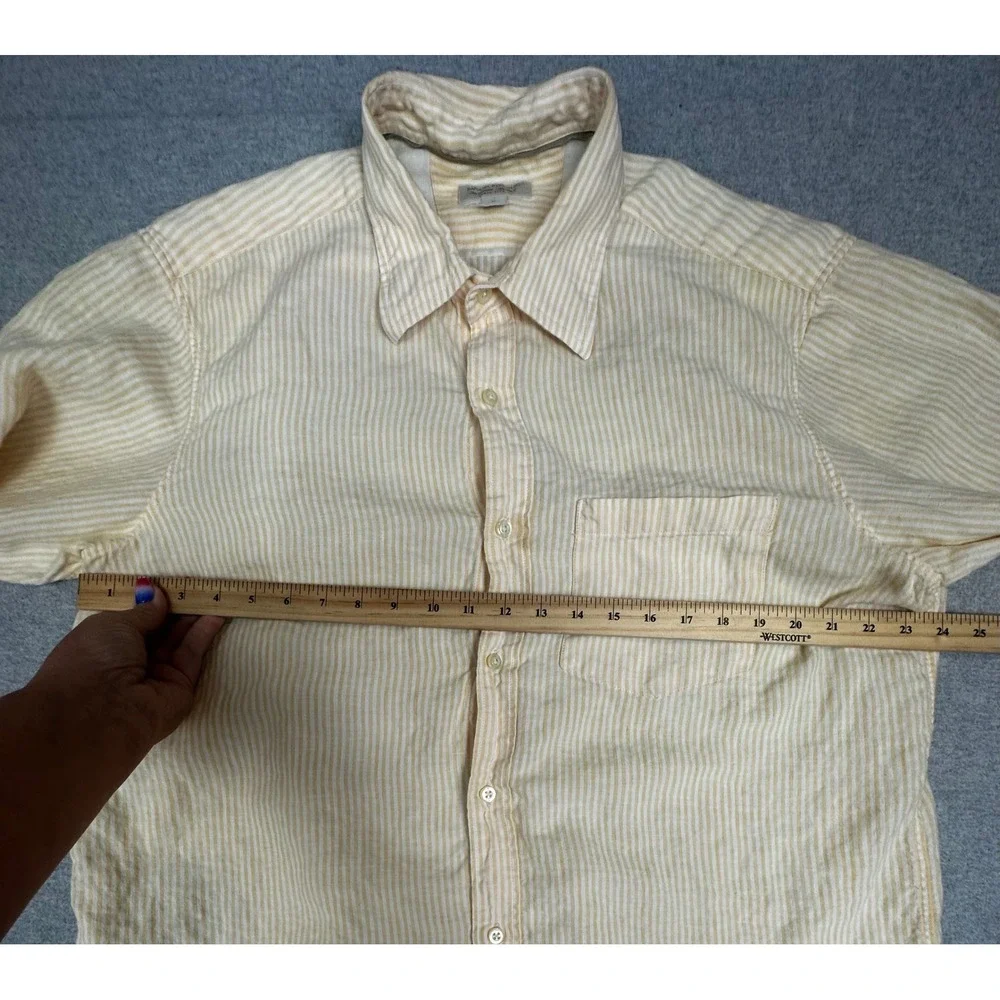 Banana Republic 100% Linen Button Down Shirt Mens XL Yellow Striped Long Sleeve